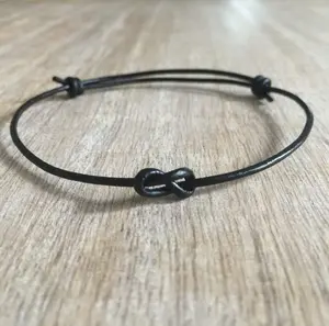 Lovers Key Black Leather Infinity Bracelet