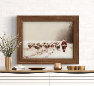 Vintagr Santa Claus and Reindeer Winter Wall Art Print Christmas Farmhouse Holiday Decor Winter Forest in Snow