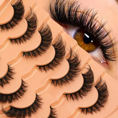 7 Pairs Natural False Eyelashes, Soft and Fluffy, 3D Handmade Fox Hair Lashes, Reusable, Suitable for Beginners, Makeup and Eyelashes Extensions, Artificial Lashes, Beginner friendly lashes