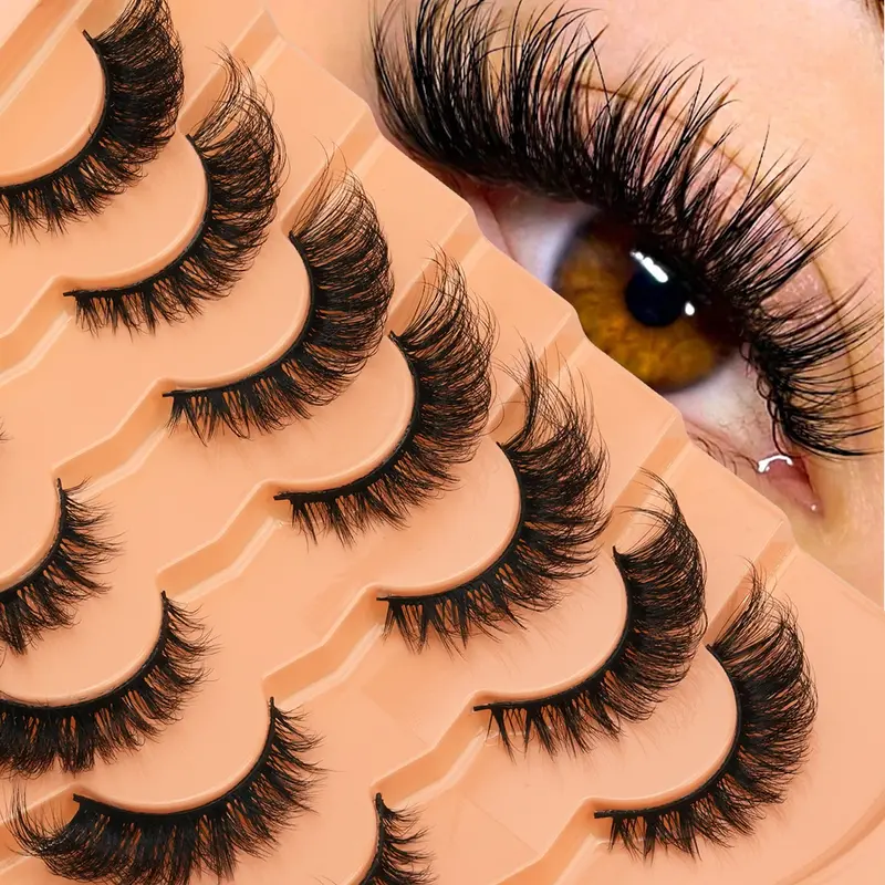 7 Pairs Natural False Eyelashes, Soft and Fluffy, 3D Handmade Fox Hair Lashes, Reusable, Suitable for Beginners, Makeup and Eyelashes Extensions, Artificial Lashes, Beginner friendly lashes