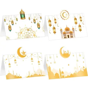 Eid Place Cards - 40 count Eid Mubarak Table Tent Cards Set Folded Ramadan Name Card for Eid Al-Fitr & Eid Al-Adha Dinner, Iftar Party Table Decorations, Buffet &  Labelsr 4 Designs (White)