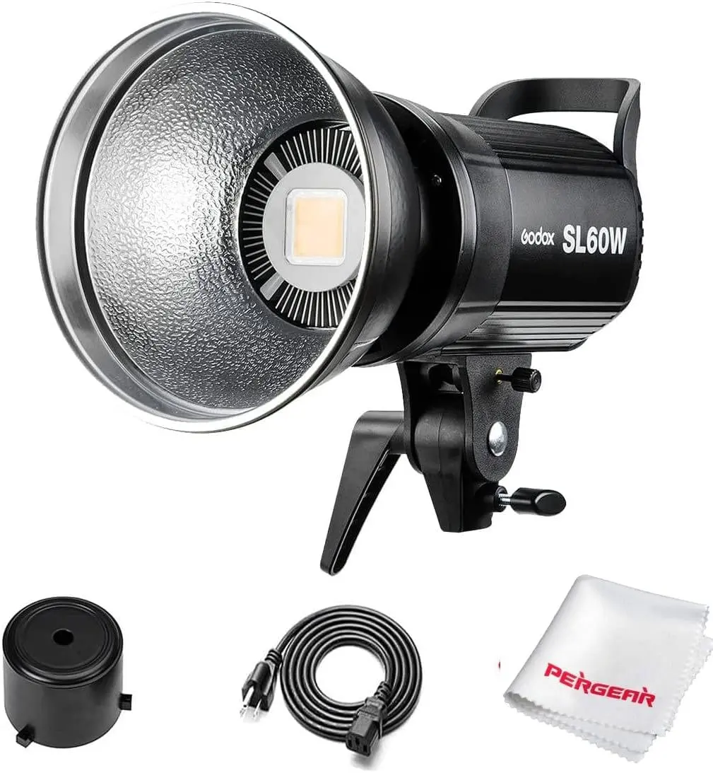 Godox SL60W LED Continuous Video Light, 60W CRI95+ Qa>90, 5600±300K Daylight, Bowens Mount, Dimmable Brightness, 433MHz Wireless Group Control for Wedding Outdoor Video Shooting