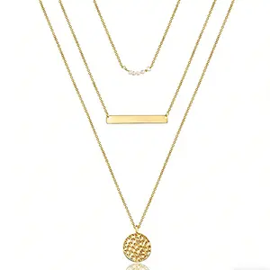 Dainty Layered Choker Necklace 14K Gold Plated Y Pendant Multilayer Bar Disc Adjustable for Women Minimalist Hypoallergenic Gift Anklet