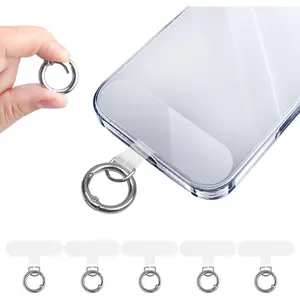 6 Transparent Phone Tether Tab for iPhone, 6 Spring O Ring Clasps, Cell Phone Lanyard Patch, Phone Strap Replacement Part for All Full Cases