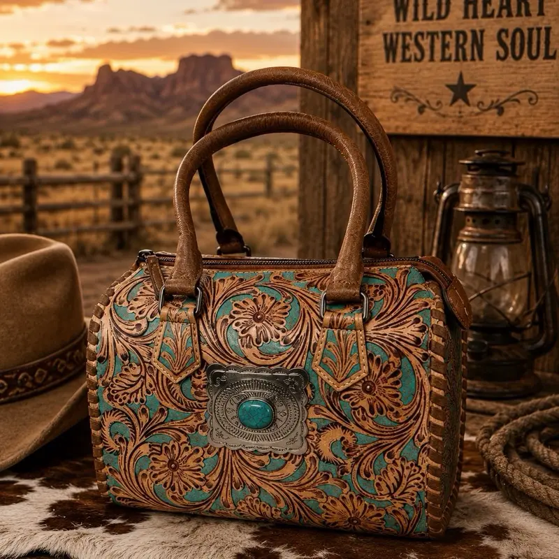 Turquoise Tooled Leather Western Handbag