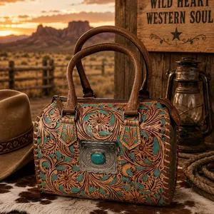 Turquoise Tooled Leather Western Handbag