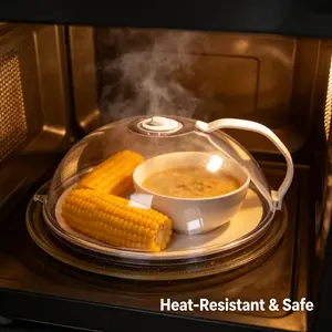 Reusable Kitchen Microwave Splatter Shield - Heat-Resistant, Transparent Food Cover with Handle for Microwave Cleanliness and Food Safety