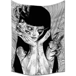 Horror Anime Tomie Girl Revenge Tapestry, Wall Hanging Dorm Party Lightweight Backdrop Decorations Home Decorations for Living Room Bedroom Decor(60 x 40 in) Cotton Decorative Linen