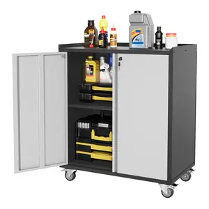 Heavy Duty Rolling Metal Tool Storage Cabinet | Lockable Secure Garage Tool Organizer, Adjustable Shelves, Sturdy Steel Mobile Utility Cart For Workshop & Garage, Dual Gray Finishes
