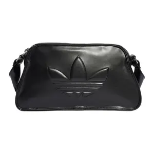 Adidas Originals Solid Logo Zipper Closure Polyurethane Handbag Shoulder Bag For Women In Black Crossbody Leather Bag Pu Tote Satchel