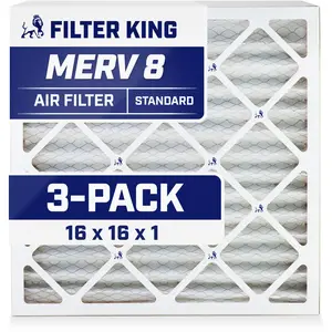 Filter King 16x16x1 Air Filter | 3-PACK | MERV 8 HVAC Pleated A/C Furnace Filters | MADE IN USA | Actual Size: 15.5 x 15.5 x .75"