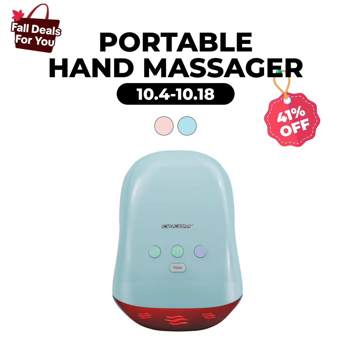 CINCOM Hand Massager for Adults - Portable Muscle Massagers with Adjustable Speed, USB Rechargeable Cordless Thermal Automatic Device, EMS Heating Vibration, 026h Battery Life, Auto-Off Function, ABS Material