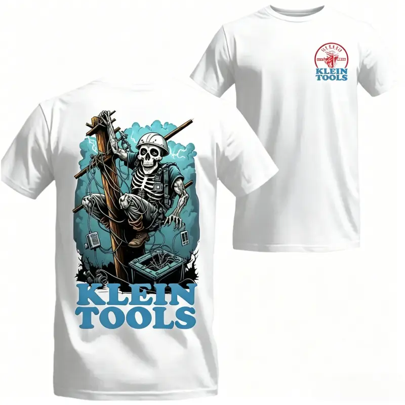 Men's 100% Cotton Electrician Graphic Tees - Shortsleeve Round Neck, Skeleton Lineman Print, Breathable Fitted Fabric, All Seasons, Cold Wash, Funny Gift for Linemen, Sports & Outdoor Top