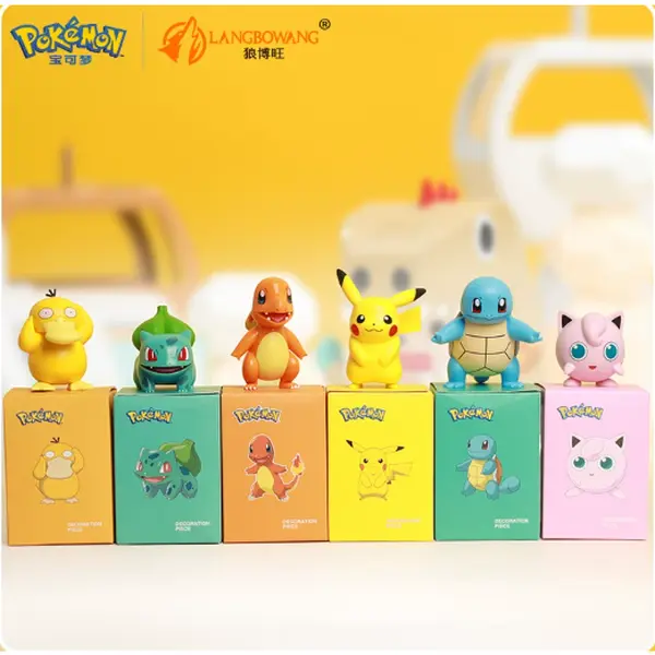 Pokemon Animal Character Figurine Set - Cute Compact Unisex Statues & Bobbleheads, Includes Pikachu, Charmander, Squirtle, Bulbasaur, Psyduck, Figurine Decor Toy Gift