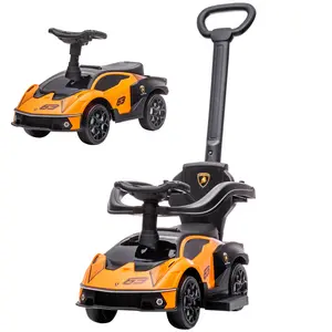 Aosom 2-in-1 Ride On Push Car for Toddlers 1-3, Licensed Lamborghini Stroller Sliding Car, Push-Along with Under Seat Storage Horn Engine Sound and Steering Wheel, Manual, Orange On-Site