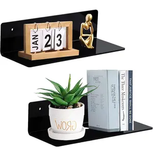 Acrylic Floating Shelf No Drill Adhesive Wall Shelf Set of 2 for Funko Pop Storage, Floating Shelves Damage-Free Expand Wall Space for Living Room, Bathroom, Gaming Room, Office