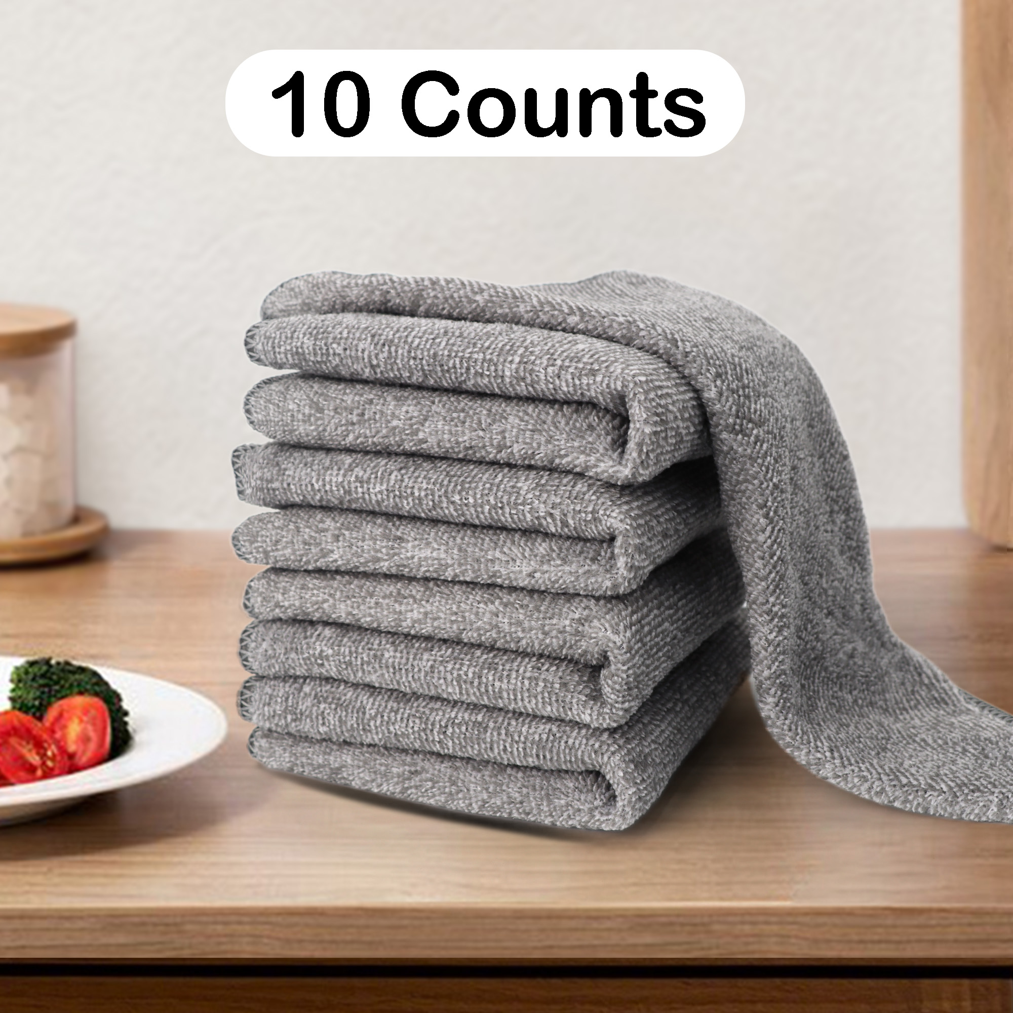 Jet-Black Bamboo Dish Cloths 10-Pack - Stylish & Practical Kitchen Essentials (30cm Anti-Scratch)