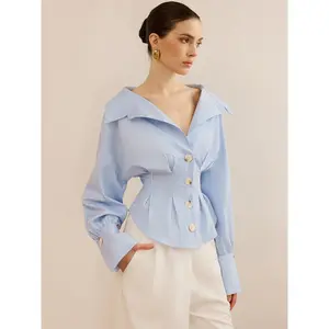 Striped Collared Shirt with Waist-Cinching Design