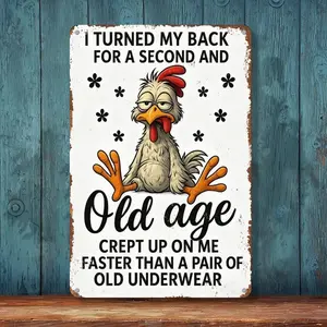 Retro Rooster Metal Wall Sign - 8x12 in Aluminium Wall Art with Mount, Bird-Themed Classic Metal-Toned Nostalgic Old-Fashioned Home Sign, Ideal for Kitchen & Living Space Decor, Gift for Chicken Lovers, Bird-Themed Home Signs, Classic Home Signs