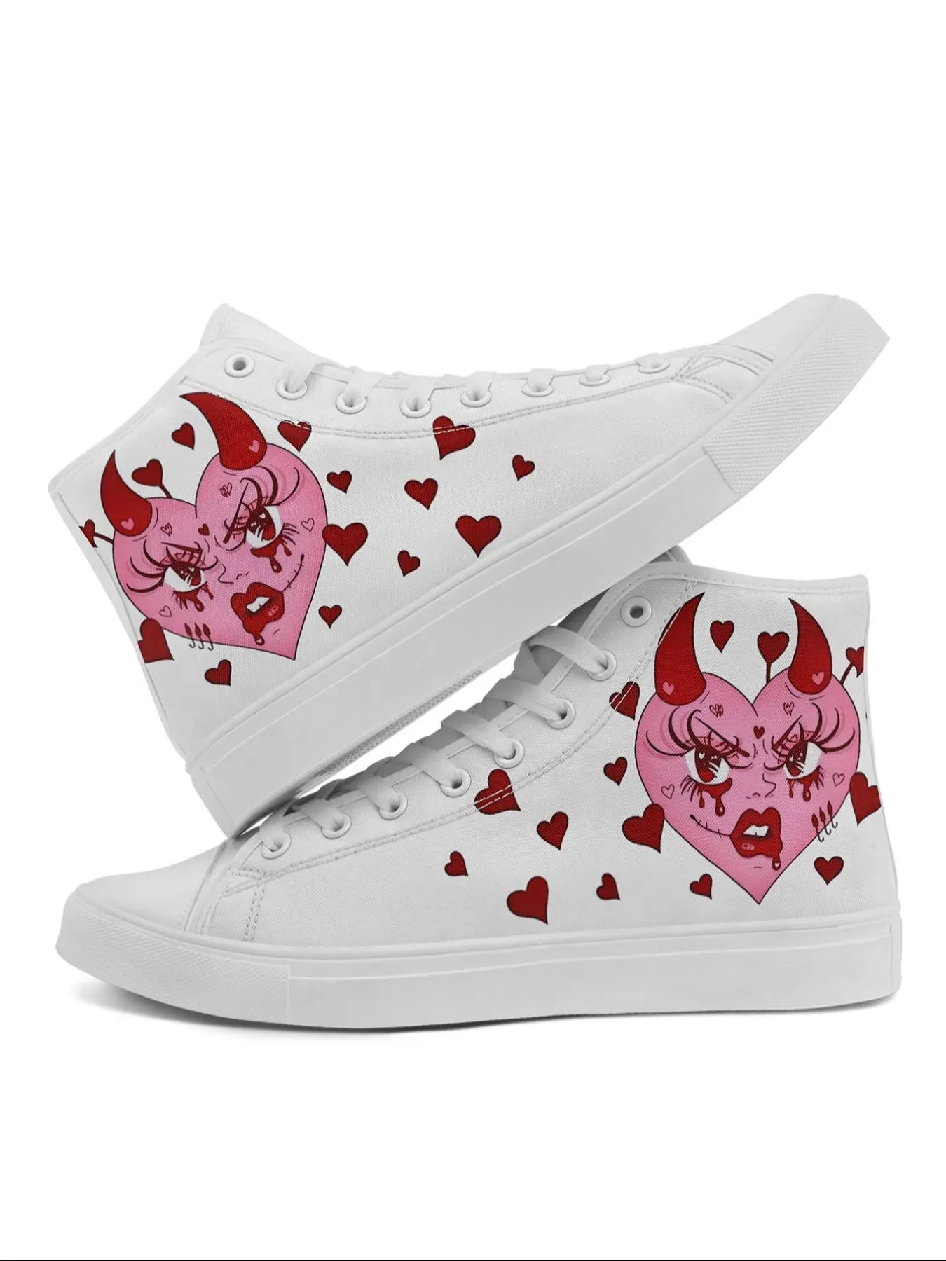 Heart Pattern High Top Canvas Sneakers, Fashionable Lace Up Front Sneakers for Women & Girls, Comfortable & Stylish Shoes for Daily Wear, Valentine's Day, Gift