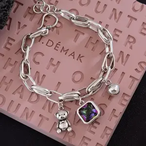 2026 charm bracelet with shiny crystal, exquisite and stackable cute bear design, perfect gift for her, rejuvenation jewelry
