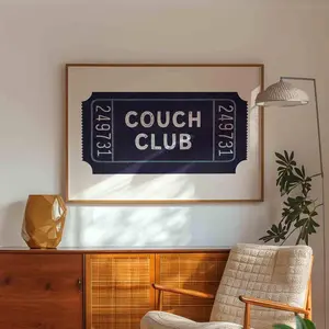Vintage Ticket Stub Print: Couch Club, Blue Retro Wall Art