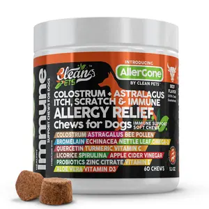 Clean Pets Colostrum, Astralagus, Bee Pollen, Bromelain, Echinacea, Nettle Leaf, Omega-3, Quercetin, Turmeric & More for Itchy Skin Relief Chews for Dogs – AllerGone