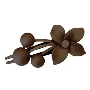 Hair Claw for Work Olive Green Clip Frosted Texture Flower Decor Thick Thin Non-slip Matte Finish Large Back Head Brown