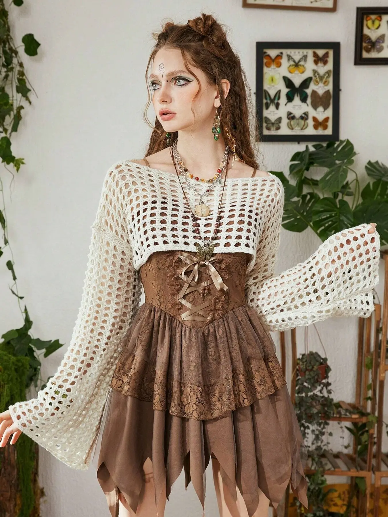 Summer Women's Hollow Knit Cropped Pullover Knitwear, Unique Street Style Long Sleeve Sun Protection Top, Elegant and Loose Casual Design Womenswear Garment Lady