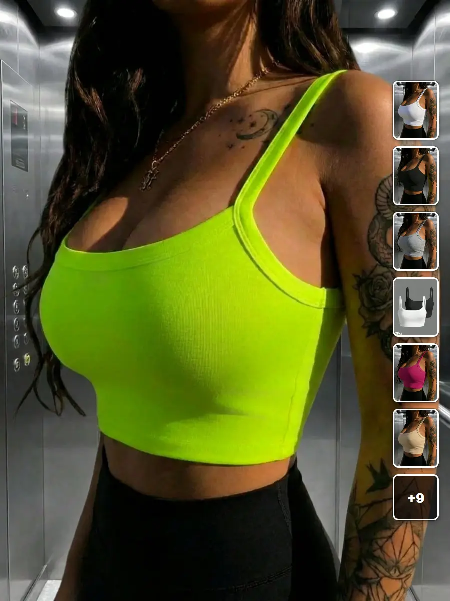 Crop Top Thick Strap Ribbed Stretchy Summer Outfit Everyday Basic