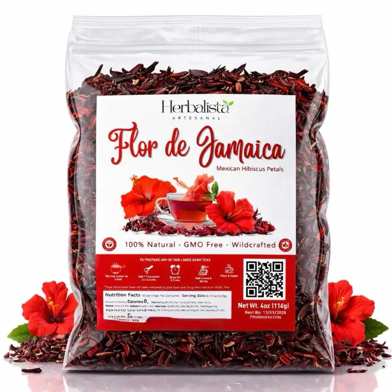 Flor de Jamaica 4oz (114g) – Mexican Hibiscus Petals | 100% Natural, Non-GMO, No Additives or Fillers | Premium Dried Jamaica Flowers for Tea, Agua Fresca, Cocktails & Recipes | Product of Mexico