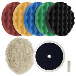 Professional 6 Pad Buffing and Polishing Kit with 5 Waffle  Pads and 1  Grip Pad for  Detailing - Complete 8 inch Polisher Buffing Pads Set with 5/8 inch Threaded Backing Plate