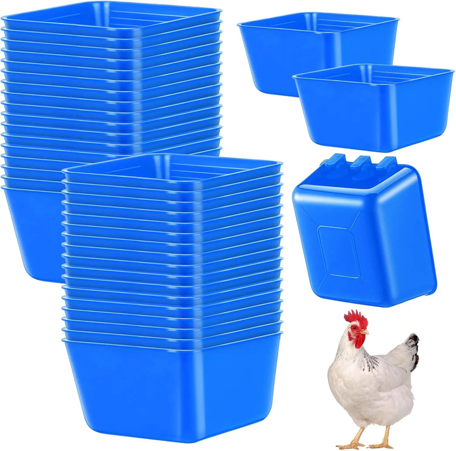 Maxdot 20 Pcs Chicken Water Cups (16oz) – Hanging Poultry & Bird Feeder Cups for Chicken, Pigeon & Parrot (Blue)