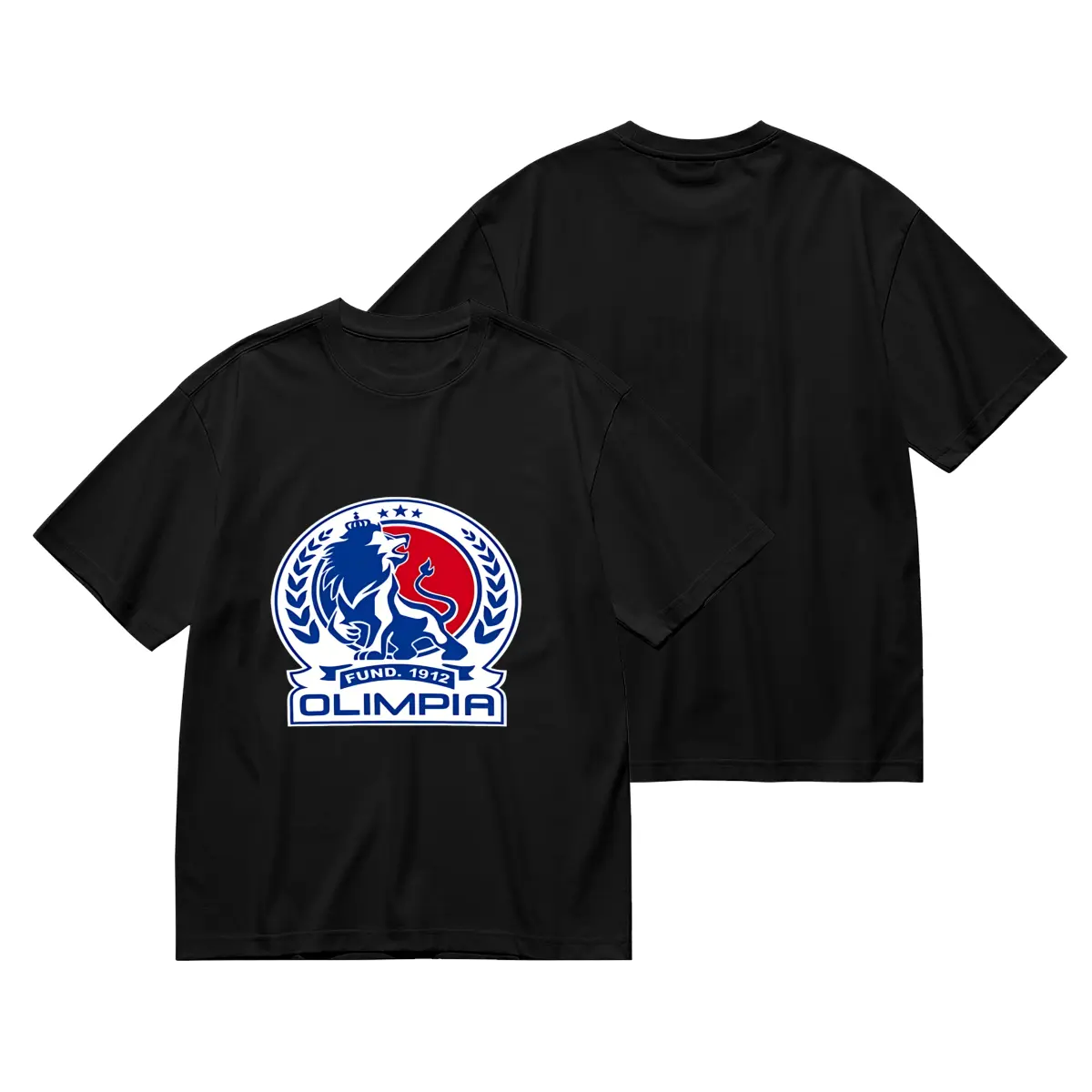 Men's Club Deportivo Olimpia Retro Soccer Team Printed T-Shirt, Black Blue Red Accent Heavy Cotton Crew Neck Sports Fan Casual Top