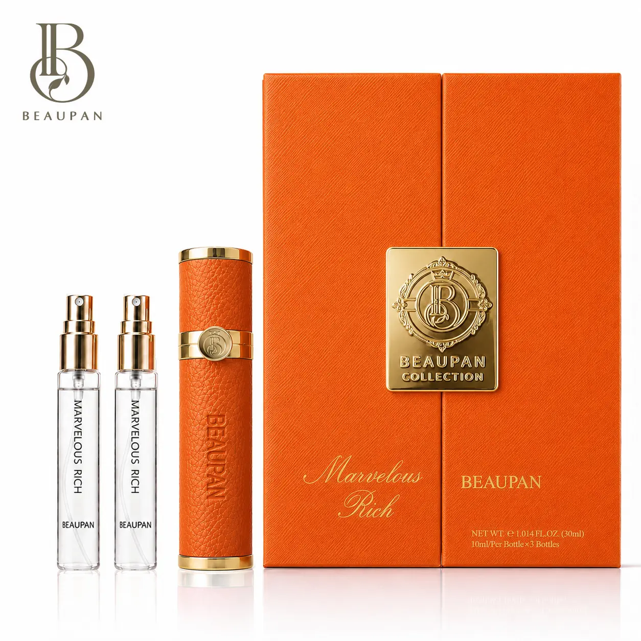 BEAUPAN 30ml Unisex Adults' Travel EDP Fragranced Perfume - Earthy Woody Fragrance, Green Incense Wood Floral Amber EDP Scents, Longlasting Water Aqua Base Spray, Portable with Orange Leather Case, Travel Gift, Edp Liquid Perfumes, Orange Patchouli, Long-