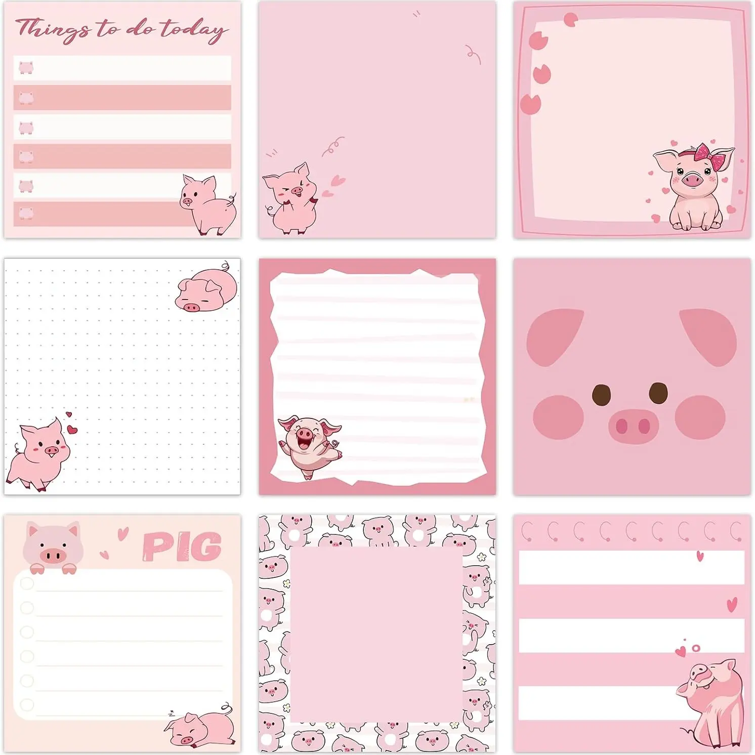 9pcs Piggy Sticky Notes Set, Cute Self-Adhesive Notepad, Office Decorations, Ideal for Students & Teachers, Portable Office Supplies, Sticker Packs