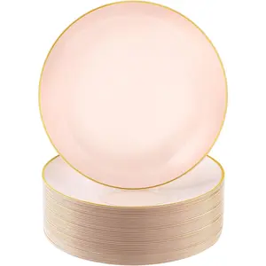 100PCS Pink & Gold Disposable Plates – 10.25" Dessert & Salad Plates with Gold Rim for Modern Dining