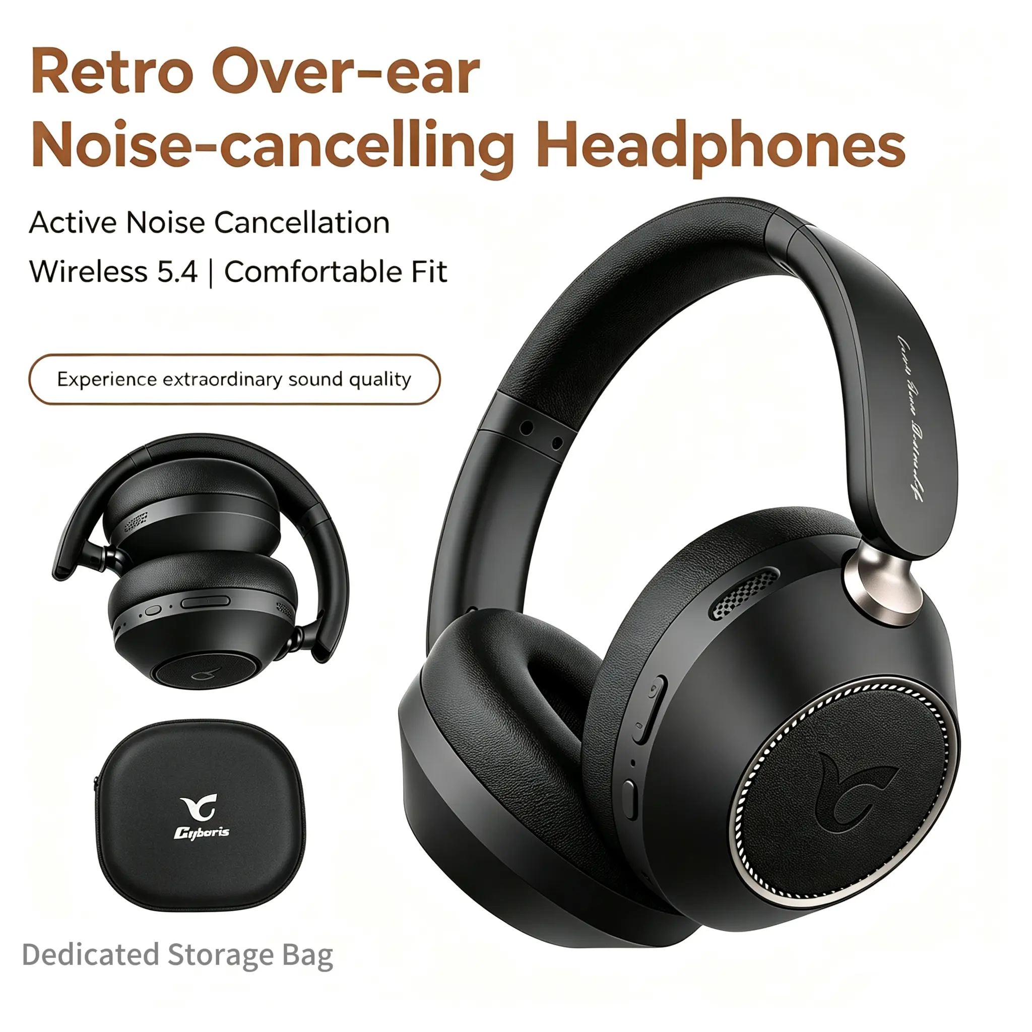 CYBORIS ANC Over-Ear Wireless Headphones with Mic - 65H Playtime, Deep Bass, Low Latency Stereo Sound, Foldable Portable Design, Fast Charging, ANC Noise Cancellation for PC & Mobile Phone Travel Use,back to school,back to school haul