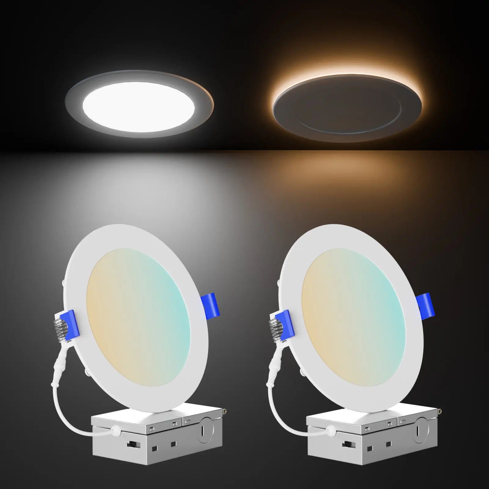 DAYBETTER 6 Inch LED Recessed Lighting Canless Ultra-Thin Wafer Downlight with Night Light Mode 5 Color Temperatures 2700K-5000K Dimmable 0-100% for Living Room Versatile Room Lighting Minimalist Light Fixture Slim Profile Lighting - Colorful Backlight su