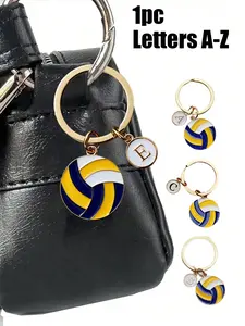 Volleyball Keychain Pendant with A-Z Letters, Portable Volleyball Charm for Men and Women, Mini Sports Key Ring for Parties and Gifts
