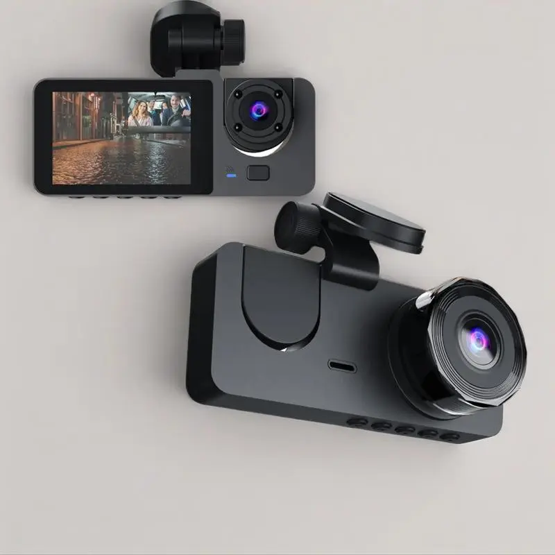 Three-Channel Car Dvr with Dual Cameras, 1080P Full HD, 32GB Storage, 2.0 Inch IPS Screen, Night Vision, Wide Angle, Wdr, Gravity Sensor, Car Dash Camera, Automotive Driving Recorder