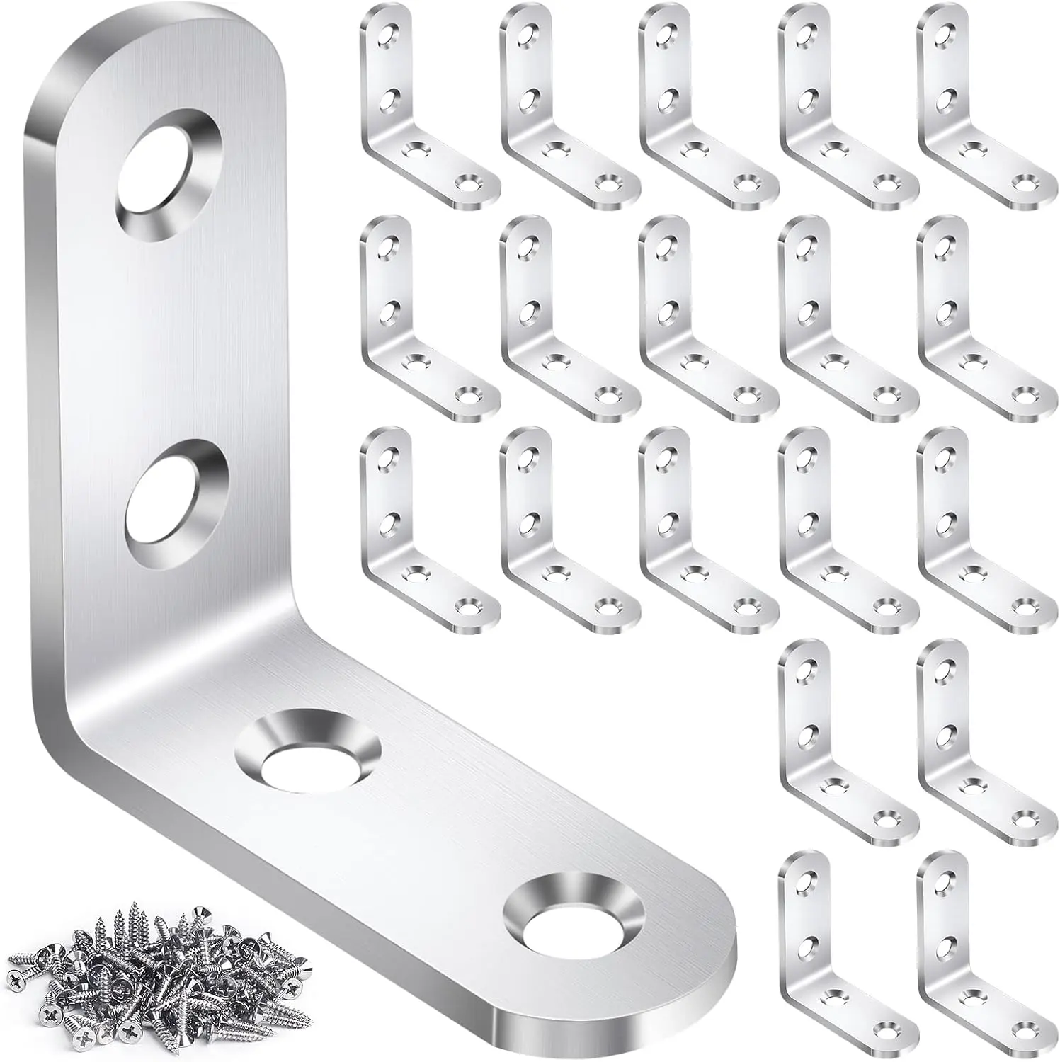 20-Pack Stainless Steel L Brackets, 1.57-Inch 90° Corner Braces with 80 Screws