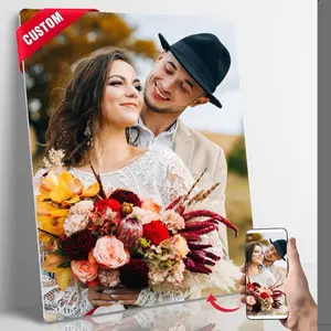 Custom Metal Photo Print - Personalized Image Display Featuring a Couple with Floral Bouquet Decoration Room Wall Flower Ornaments Artistic