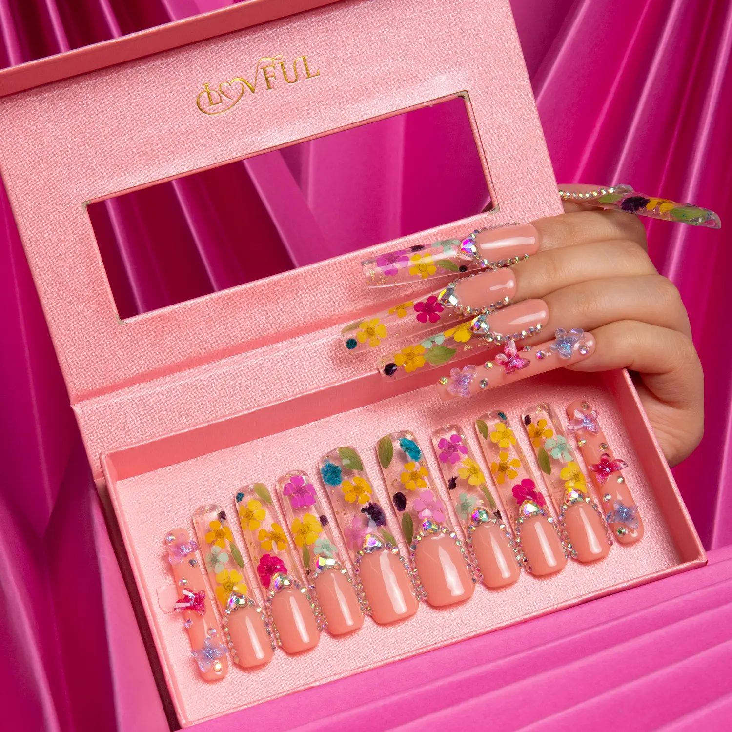 Lovful | Square Long Length 2.2'' Dreamy Handmade Acrylic Press On Nails #DealsForYouDays | 10PCS Reusable ,Salon Quality,Link 2 H160-H198