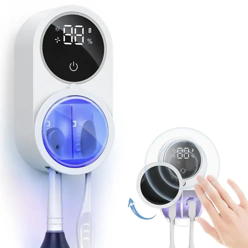 Wall Mounted Toothbrush Sterilizer, Rechargeable Toothbrush Holder, Toothbrush Sanitizer Holder, Toothbrush Storage, Toothbrush Organizer, Toothbrush Cleaner with LED Smart Screen, Personal Care Appliances, Bathroom Accessory,Toothbrush Sanitizer Holder