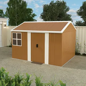 8x10 FT Outdoor Metal Storage Shed Heavy-Duty Steel Garden Shed with Windows Lockable Doors Weatherproof Tool Storage Ventilation for Backyard Lawn Patio Garage Organization