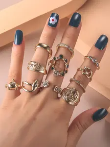 11 Piece Set Totem Snake Bear Asymmetric Rings, Stackable Ring, Unique Design Jewelry Collection, Perfect Gift for Women & Girls