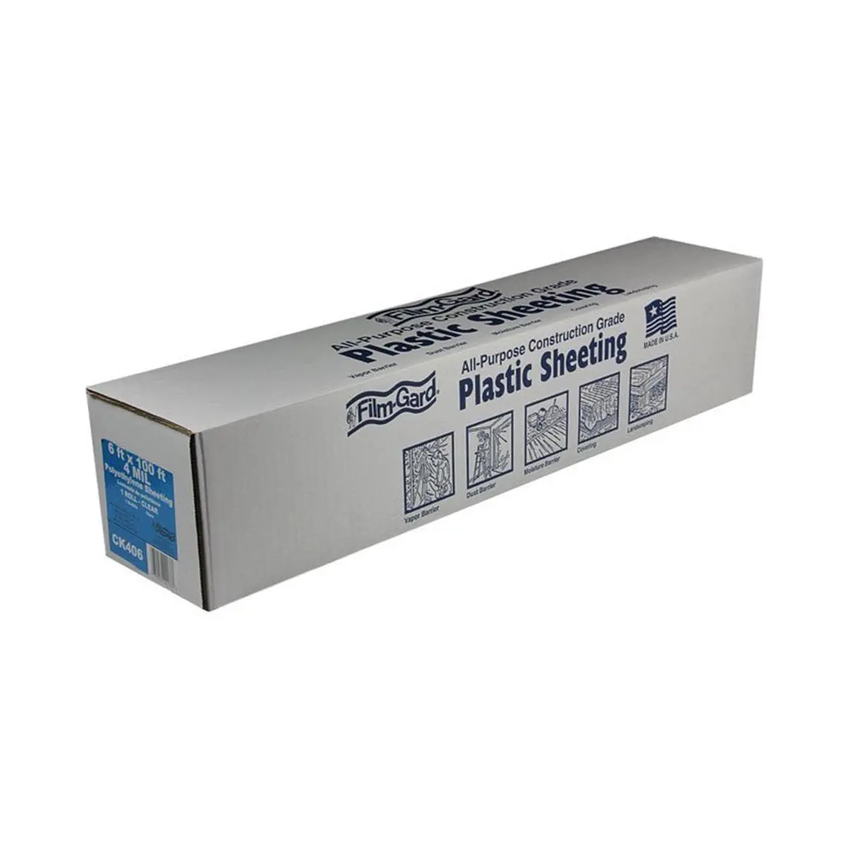Film-Gard Polyethylene Sheeting - Heavy-Duty 4 mil Transparent Film Roll for Construction and Weatherproofing, Large Size 6 ft x 100 ft, Plastic Film