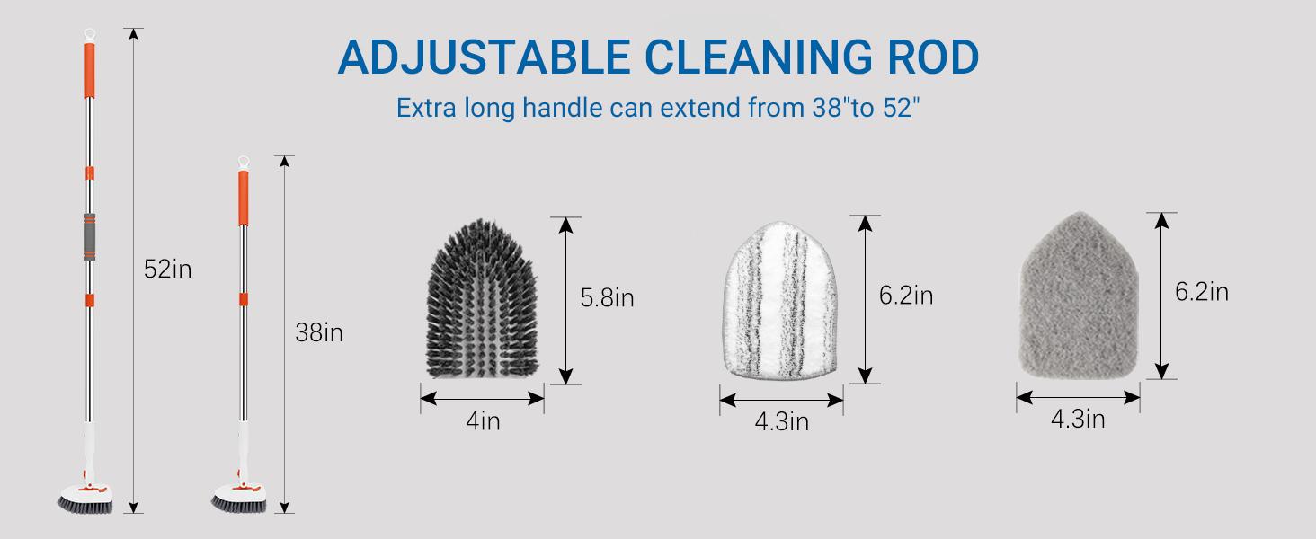 GLUMZRK 3-in-1 Floor Scrub Brush with 52-in Adjustable Long Handle & 3 Detachable Brush Heads - Cleaning Tools for Long Reach Multi-Surface Clean in Bathroom, Kitchen