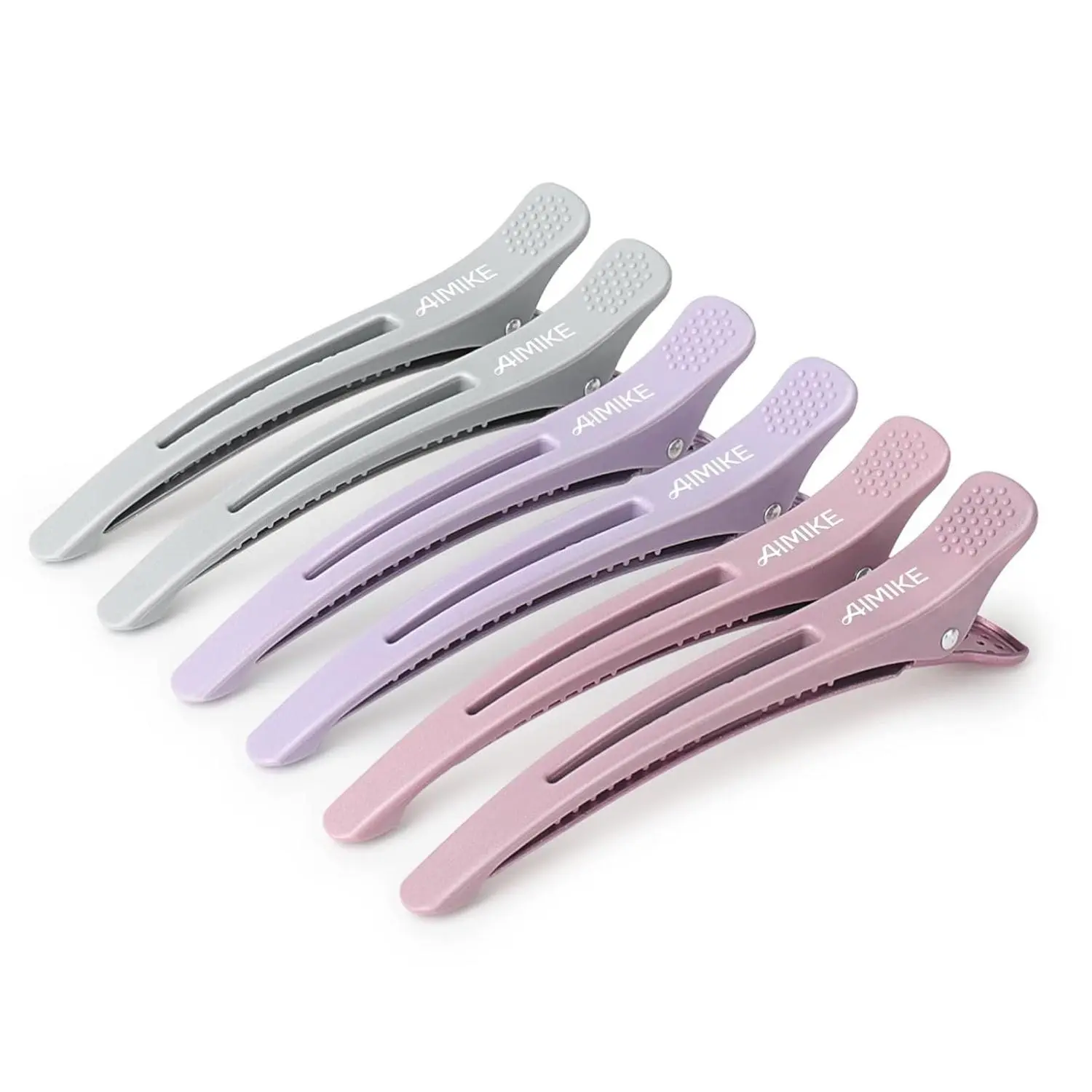 Premium Sectioning Metal-ABS Plastic Hair Clips - 6pcs Morandi Color No Crease Duck Billed Clips with Silicone Band, Anti-Slip Grip for Styling, Curls